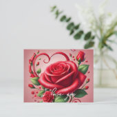 Rote Rose Herz I Liebe Sie Personalisierten Text Postkarte (Stehend Vorderseite)