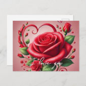 Rote Rose Herz I Liebe Sie Personalisierten Text Postkarte (Vorne/Hinten)