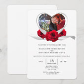 Rote Rose Herz mit Foto Romantisches Weißes Band Einladung (Vorne/Hinten)