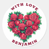 Rote Rose Herzform Liebe Valentine Runder Aufkleber (Vorderseite)