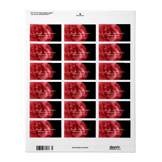 Rote Rose Hochzeit Adressaufkleber (Vorne)