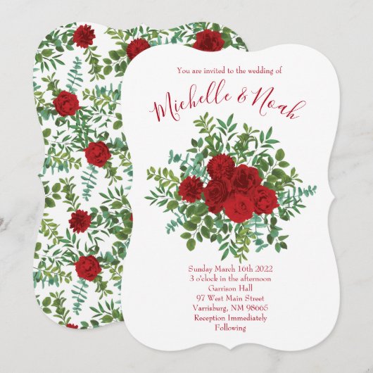 Rote Rose Hochzeit Einladung (Vorne/Hinten)