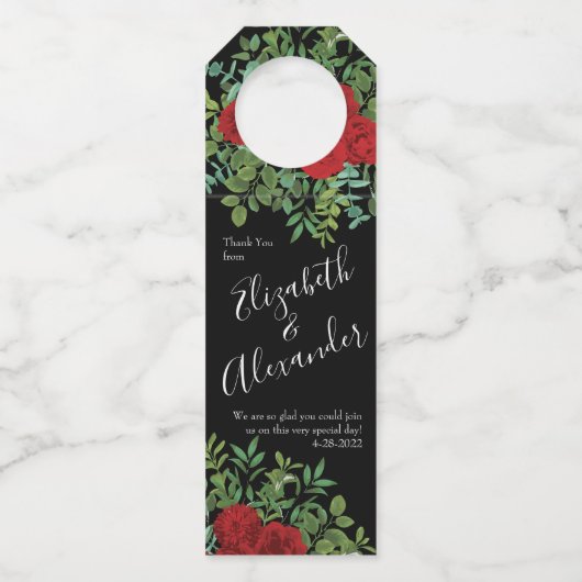 Rote Rose Hochzeit Flaschenanhänger (Vorderseite)