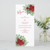 Rote Rose Hochzeit Menükarte (Stehend Vorderseite)