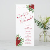 Rote Rose Hochzeit Menükarte (Stehend Vorderseite)