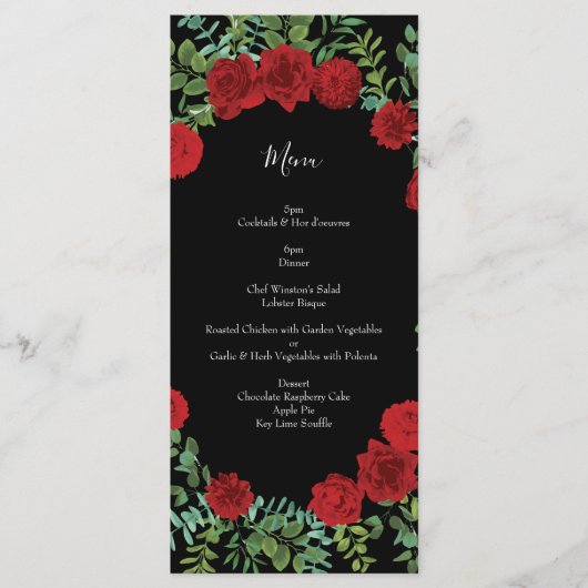 Rote Rose Hochzeit Menükarte (Vorderseite)