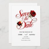 Rote Rose-Hochzeit mit Blumenchic Save The Date (Vorne/Hinten)