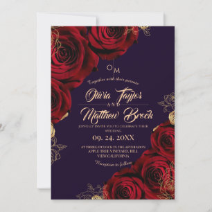 Rote Rose-Hochzeit mit Violett und Gold ⎮ Einladung