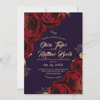 Rote Rose-Hochzeit mit Violett und Gold ⎮ Einladung
