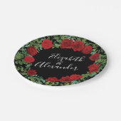 Rote Rose Hochzeit Pappteller (Schrägansicht)