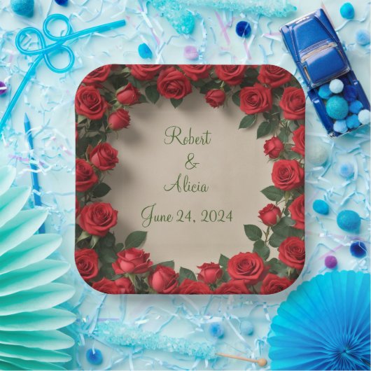 Rote Rose Hochzeit Pappteller (Party)