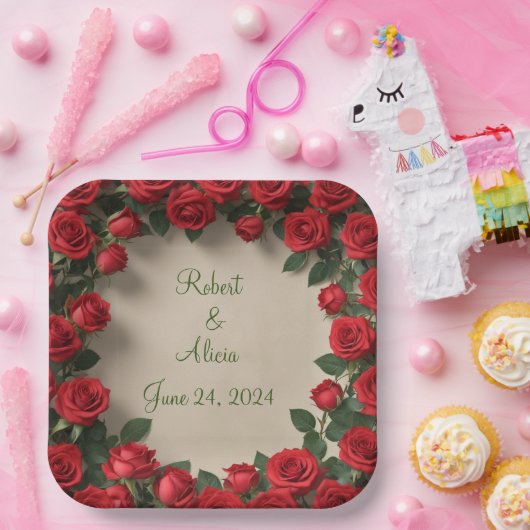 Rote Rose Hochzeit Pappteller (Party)