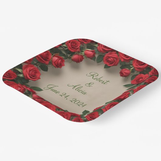 Rote Rose Hochzeit Pappteller (Gewinkelt)