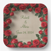 Rote Rose Hochzeit Pappteller (Vorderseite)