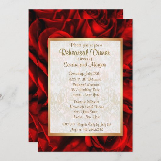 Rote Rose Hochzeit Probe Dinner Einladung (Vorne/Hinten)