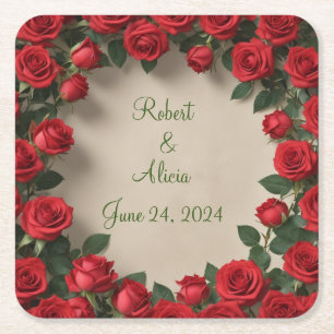 Rote Rose Hochzeit Rechteckiger Pappuntersetzer