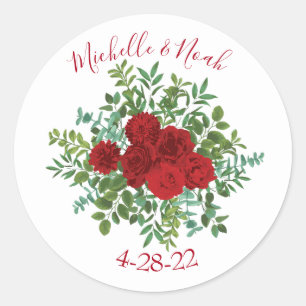 Rote Rose Hochzeit Runder Aufkleber