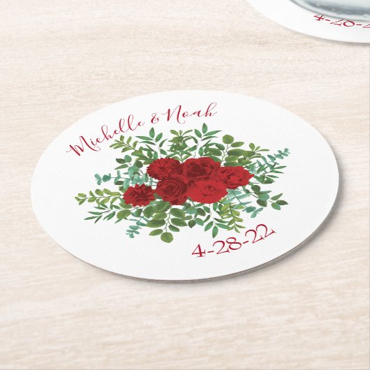 Rote Rose Hochzeit Runder Pappuntersetzer (Angewinkelt)