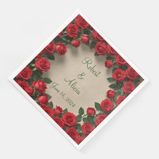 Rote Rose Hochzeit Serviette (Ecke)