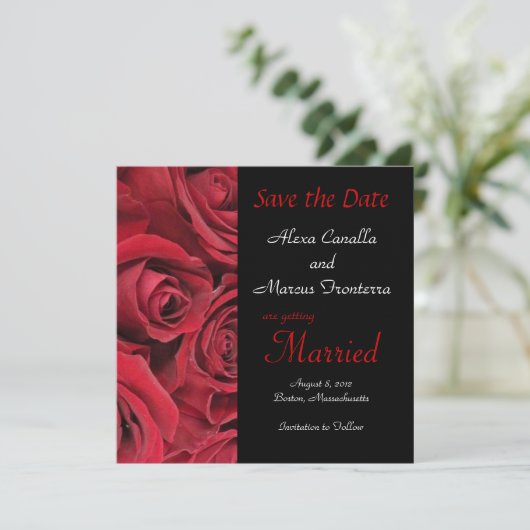 Rote Rose Hochzeit Sichern Sie die Datumsankündigu Save The Date (Stehend Vorderseite)