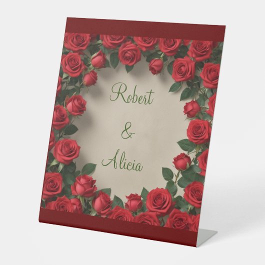 Rote Rose Hochzeit Sockelschild (Vorderseite)
