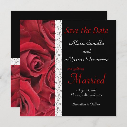 Rote Rose Hochzeit Speichern Sie die Datumskarte Save The Date (Vorne/Hinten)