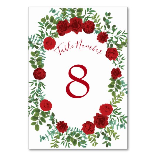 Rote Rose Hochzeit Tischnummer (Vorderseite)