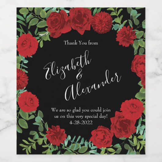 Rote Rose Hochzeit Weinetikett (Einzelnes Label)
