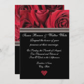 Rote Rose Hochzeitseinladung mit Grauband Einladung (Vorne/Hinten)