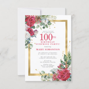 Rote Rose Holly 100. Surprsie Party Einladung