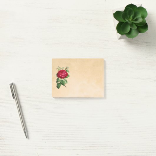 Rote Rose-Illustration auf einem Tan-Hintergrund Post-it Klebezettel (Büro)