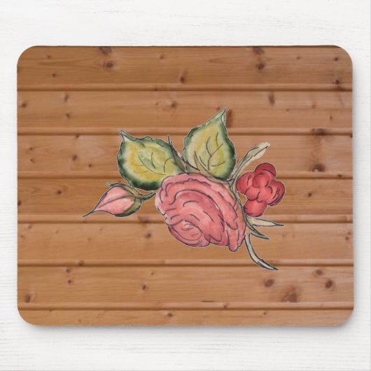 Rote Rose im Holzgeschoss Mousepad (Vorne)