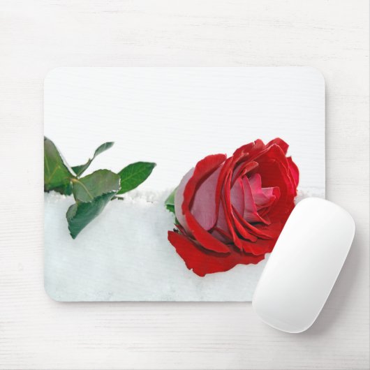 rote Rose im Schnee Mousepad (Mit Mouse)