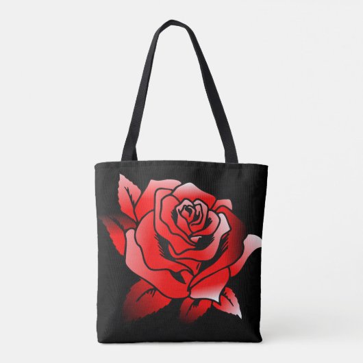 Rote Rose im schwarzen Hintergrund Tasche (Rückseite)