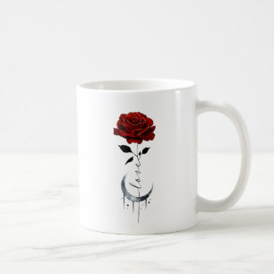Rote Rose im Tattoo-Stil und Mondmond im Crescent- Kaffeetasse