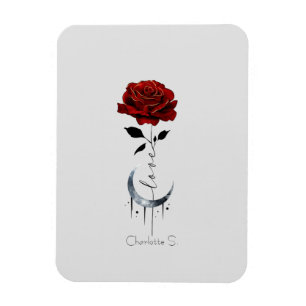 Rote Rose im Tattoo-Stil und Mondmond im Crescent- Magnet