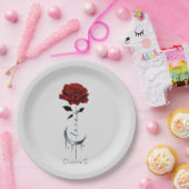 Rote Rose im Tattoo-Stil und Mondmond im Crescent- Pappteller (Party)