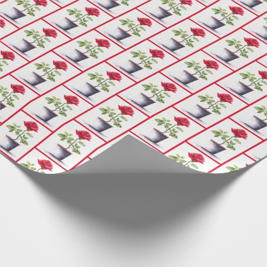 Rote Rose in Blume Pot Geschenkpapier (Ecke)