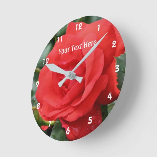 rote Rose in der blutenden Blume Runde Wanduhr (Winkel)