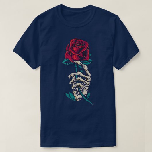 Rote Rose in einem Skelett Hand eine Rose Tattoo T-Shirt (Design vorne)