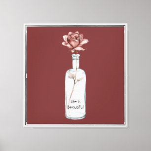 Rote Rose in Flasche Leinwanddruck