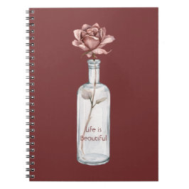 Rote Rose in Flasche Notizblock