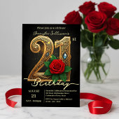 Rote Rose Jewel Accents Filigree Gold 21. Geburtst Einladung