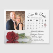 Rote Rose Kalender Foto Hochzeit Retten Datums Mag Magneteinladung (Vorderseite)
