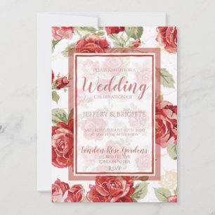 Rote Rose, klassischer Blumenprint Hochzeit Einladung