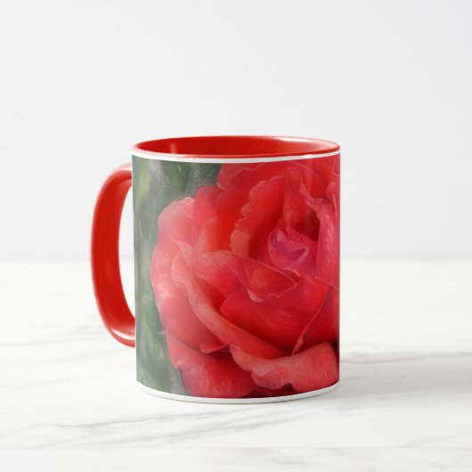 Rote Rose Künstlerische Blume Blumenkohl Tasse (Vorderseite Links)