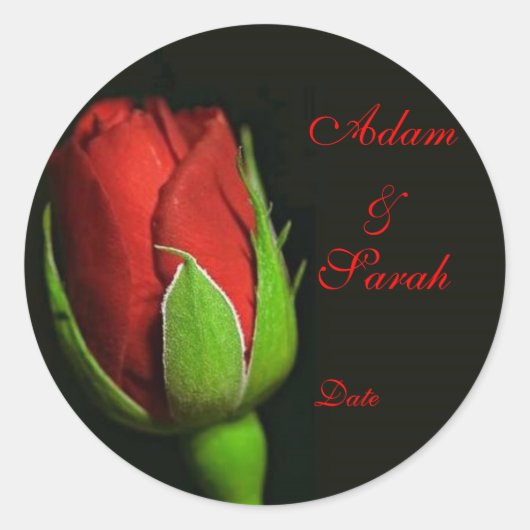 rote Rose, Laptop-Rose, Adam & Sarah, Datum Runder Aufkleber (Vorderseite)