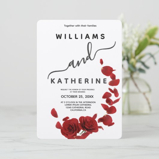 Rote Rose Liebe Einladung Hochzeit (Stehend Vorderseite)