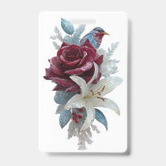 Rote Rose Lilien Blumen Namensschild Ausweis