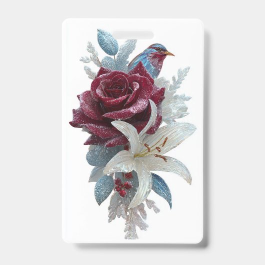Rote Rose Lilien Blumen Namensschild Ausweis (Vorderseite)